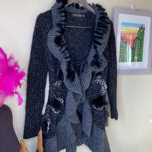forla paris Sweaters Forla Paris Gray And Snow Leopard Cardigan Poshmark